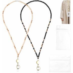 Lanyards for Id Badges Fashion Wooden Teacher Lanyard Retractable Natural Crystal Beaded Lanyards for Teacher Nurse Cute Lanyard Personalized Lanyard String