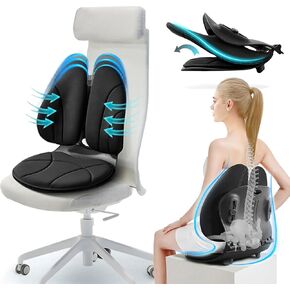 Lumbar Support Seat Cushions for Office Chairs, Ergonomic Chair Pad,3 levels Back Cushion Height Adjustable,Foldable Detachable, Posture Corrector Back Pain Relief, Memory Foam Home Work Gift
