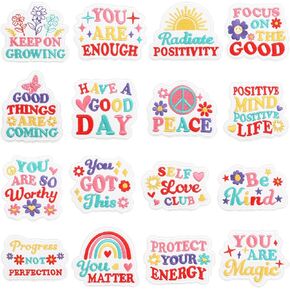 15Pcs Inspirational Word Iron on Patches Positive Affirmations Boho Hippie Sew on Embroidered Applique Patches Embroidery Repair Decoractive Patches for DIY Crafts Clothes Jeans Jackets Hats Backpacks
