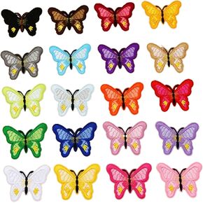 Minason Bundle 20pcs متنوع الحديد الفراشة الملونة على بقع مجموعة ملحقات زخرفية مخصصة لأكياس الملابس قبعات جينز فستان على الظهر