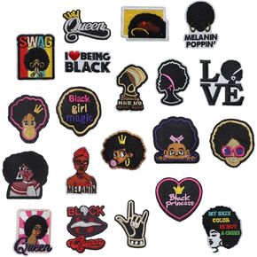 20PCS Black Girl Iron on Patches, Cute Afro Delicate Embroidered Repair Patches for Clothes, Custom Trendy Fashion Applique for Hats, Jeans, Jackets, Bags, Backpacks, Dress, Shoes