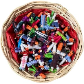 Basket of 72 Guatemalan Handmade Mini Worry Dolls for Girls and Boys - Anxiety Dolls