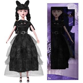 Fashion Dolls with Accessories, 11.5 inch Girls Halloween Christmas Doll, Soft Body & Black Hair, Black Dress