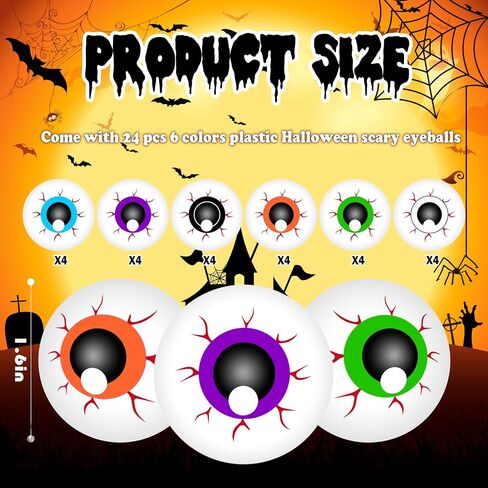 72Pcs Halloween Eyeballs 1.6In Plastic Scary Eye Balls Realistic Ping Pong Eyeballs Horror Props Fake Colorful Table Tennis Balls for Kids Adults Halloween Party Terror Props Decor in Saudi Arabia