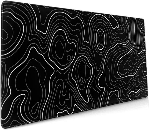 Topographic Contour Gaming Mouse Pad 35.4 X 15.7 Inch XXL Black Geographic Map Lines Full Des Mousepad Extended Large Non-Slip Rubber Base Keyboard Mat with Stitched Edges for Home Office in Saudi Arabia