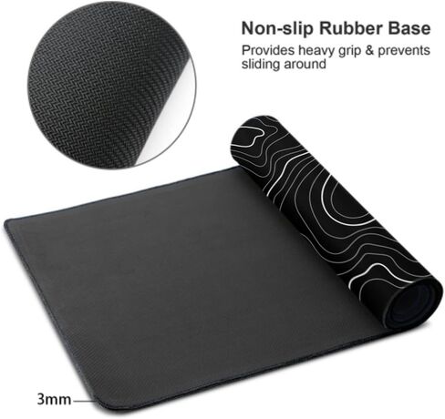 Topographic Contour Gaming Mouse Pad 35.4 X 15.7 Inch XXL Black Geographic Map Lines Full Des Mousepad Extended Large Non-Slip Rubber Base Keyboard Mat with Stitched Edges for Home Office in Saudi Arabia