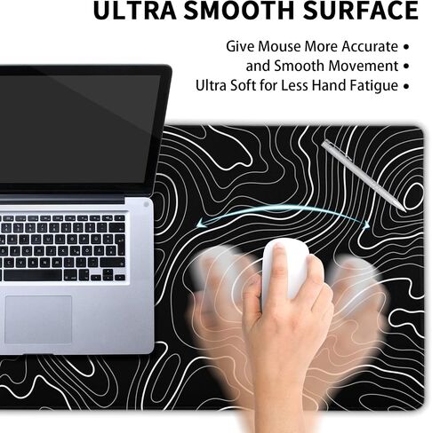 Topographic Contour Gaming Mouse Pad 35.4 X 15.7 Inch XXL Black Geographic Map Lines Full Des Mousepad Extended Large Non-Slip Rubber Base Keyboard Mat with Stitched Edges for Home Office in Saudi Arabia