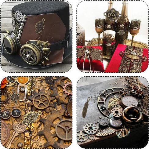Vintage Flower Charms, 100 Grams Assorted Color Steampunk Floral Metal Antique Pendant Flower Charm DIY Steampunk Leaf Rose Plant Maple Charms for Halloween Craft Jewelry Making Accessory in Saudi Arabia