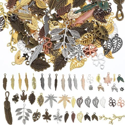Vintage Flower Charms, 100 Grams Assorted Color Steampunk Floral Metal Antique Pendant Flower Charm DIY Steampunk Leaf Rose Plant Maple Charms for Halloween Craft Jewelry Making Accessory in Saudi Arabia