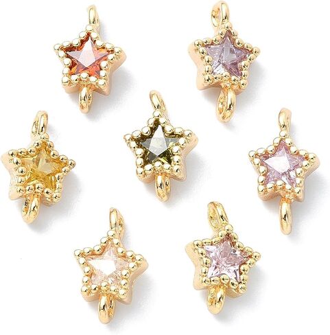 Ipotkitt 200 Pcs 8 Styles Platinum & Gold Brass Cubic Zircon Connector Charms Rhinestone Links Charms Flat Round Birthstone Charms Clear Crystal Connectors Charms for DIY Gift Jewelry Making in Saudi Arabia