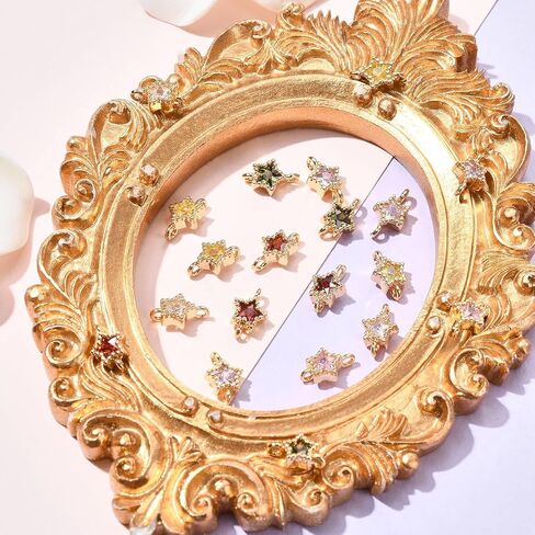 Ipotkitt 200 Pcs 8 Styles Platinum & Gold Brass Cubic Zircon Connector Charms Rhinestone Links Charms Flat Round Birthstone Charms Clear Crystal Connectors Charms for DIY Gift Jewelry Making in Saudi Arabia
