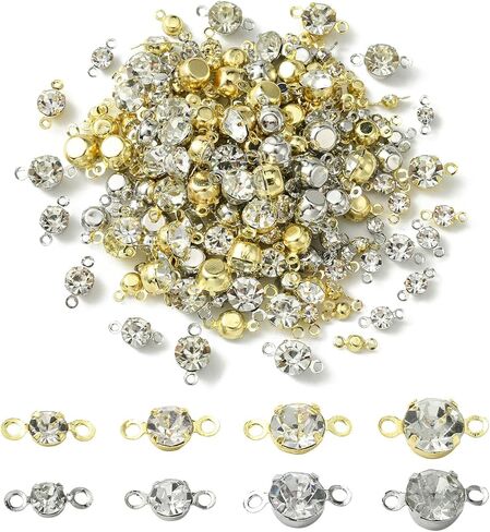 Ipotkitt 200 Pcs 8 Styles Platinum & Gold Brass Cubic Zircon Connector Charms Rhinestone Links Charms Flat Round Birthstone Charms Clear Crystal Connectors Charms for DIY Gift Jewelry Making in Kuwait