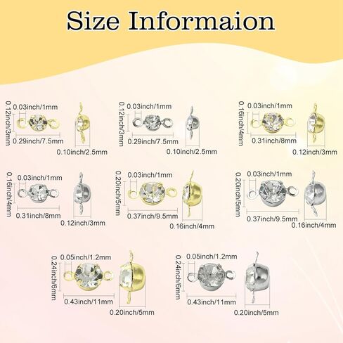 Ipotkitt 200 Pcs 8 Styles Platinum & Gold Brass Cubic Zircon Connector Charms Rhinestone Links Charms Flat Round Birthstone Charms Clear Crystal Connectors Charms for DIY Gift Jewelry Making in Kuwait