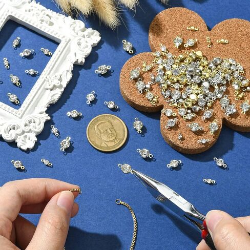Ipotkitt 200 Pcs 8 Styles Platinum & Gold Brass Cubic Zircon Connector Charms Rhinestone Links Charms Flat Round Birthstone Charms Clear Crystal Connectors Charms for DIY Gift Jewelry Making in Kuwait