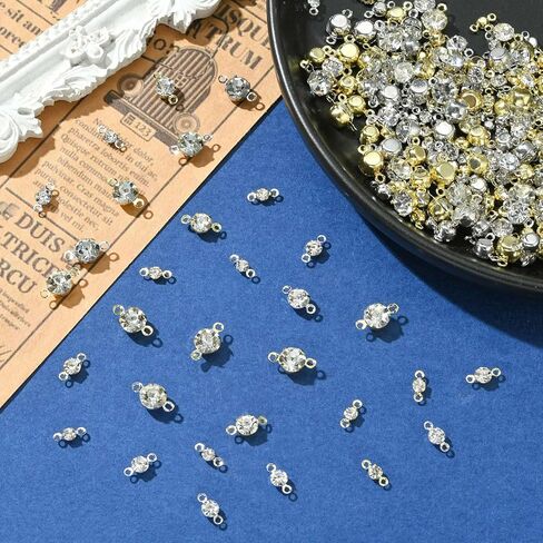 Ipotkitt 200 Pcs 8 Styles Platinum & Gold Brass Cubic Zircon Connector Charms Rhinestone Links Charms Flat Round Birthstone Charms Clear Crystal Connectors Charms for DIY Gift Jewelry Making in Kuwait