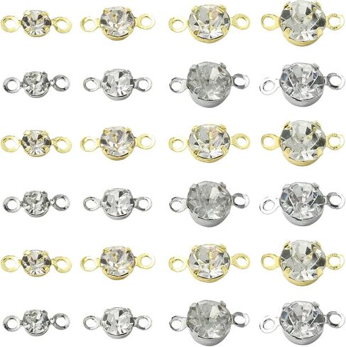 Ipotkitt 200 Pcs 8 Styles Platinum & Gold Brass Cubic Zircon Connector Charms Rhinestone Links Charms Flat Round Birthstone Charms Clear Crystal Connectors Charms for DIY Gift Jewelry Making in Kuwait