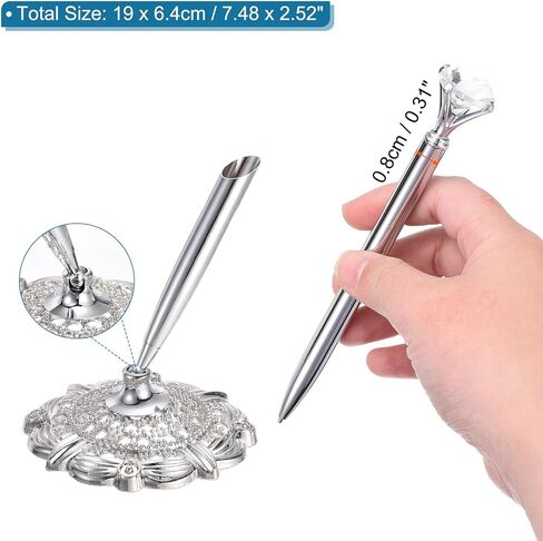 PATIKIL Hollow Round Pen Holder Signing Pen Set, Wedding Pen with Big Crystal Diamond and Pen Holder for Wedding Guests Book Engagement Opening Ceremony, Gold Tone in Saudi Arabia