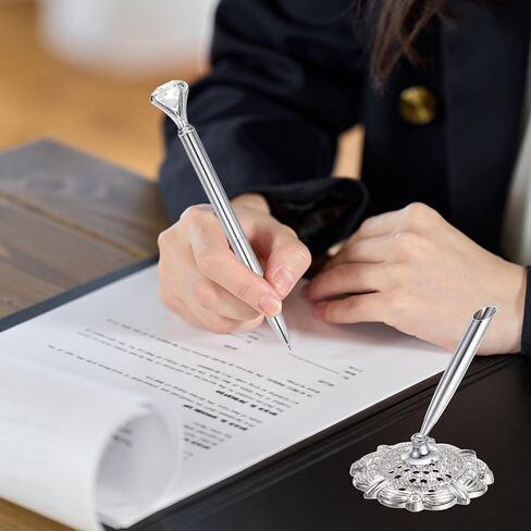 PATIKIL Hollow Round Pen Holder Signing Pen Set, Wedding Pen with Big Crystal Diamond and Pen Holder for Wedding Guests Book Engagement Opening Ceremony, Gold Tone in Saudi Arabia