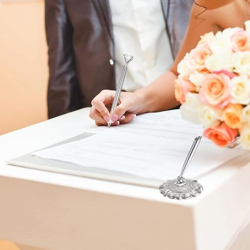 PATIKIL Hollow Round Pen Holder Signing Pen Set, Wedding Pen with Big Crystal Diamond and Pen Holder for Wedding Guests Book Engagement Opening Ceremony, Gold Tone in Saudi Arabia
