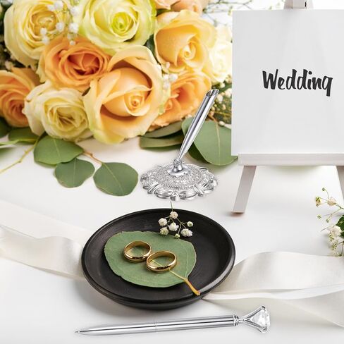 PATIKIL Hollow Round Pen Holder Signing Pen Set, Wedding Pen with Big Crystal Diamond and Pen Holder for Wedding Guests Book Engagement Opening Ceremony, Gold Tone in Saudi Arabia