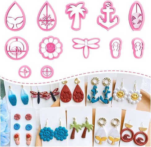 Keoker Polymer Clay Cutters, Summer Clay Cutters, Polymer Clay Cutters for Earrings Jewelry Making, 12 Shapes Flower Clay Earrings Cutters in Saudi Arabia