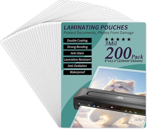 أوراق تغليف - 3 مل 50 كيس تغليف حراري، أوراق تغليف شفافة مقاس 9 × 11.5 بوصة للجداول والقوائم والشهادات والرسومات الفنية والزاوية المستديرة in Kuwait