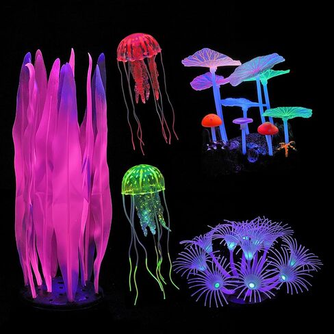 Glowing Fish Tank Decorations Plants, 5 pcs Glow Aquarium Decoration Plants Kit Glowing Sea Anemone Coral Ornaments in Kuwait