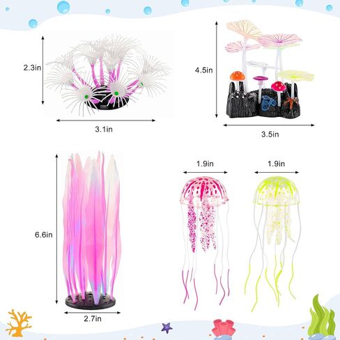 Glowing Fish Tank Decorations Plants, 5 pcs Glow Aquarium Decoration Plants Kit Glowing Sea Anemone Coral Ornaments in Kuwait