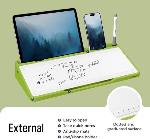 LOUKIN Glass Desktop Whiteboard, 15.3" x 5.6" Desktop Dry Erase Board with Dotted and Graduated Surface, Great for Design and Drawing, 3 Markers and 1 Dry Erase Eraser Included (Sky Blue) in Saudi Arabia