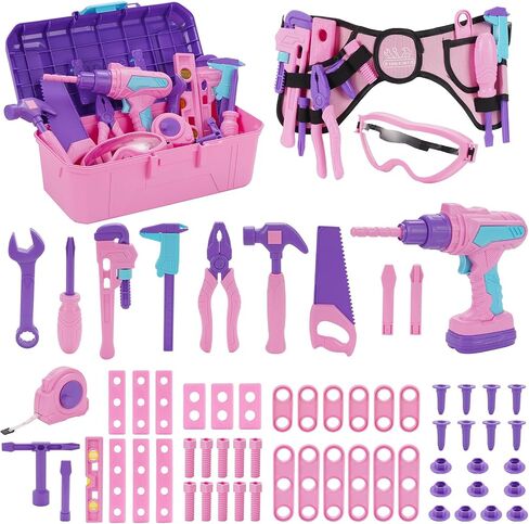 مجموعة أدوات Kids ، 67 PCS Pink Kids Tool Box للفتيات ، حفر ألعاب الإلكترونية والغريس ، Play Play Girls Toys Tools Kit & حزام ، أفكار هدايا عيد الميلاد in Kuwait