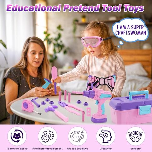 مجموعة أدوات Kids ، 67 PCS Pink Kids Tool Box للفتيات ، حفر ألعاب الإلكترونية والغريس ، Play Play Girls Toys Tools Kit & حزام ، أفكار هدايا عيد الميلاد in Kuwait