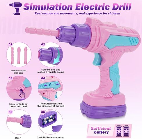 مجموعة أدوات Kids ، 67 PCS Pink Kids Tool Box للفتيات ، حفر ألعاب الإلكترونية والغريس ، Play Play Girls Toys Tools Kit & حزام ، أفكار هدايا عيد الميلاد in Kuwait