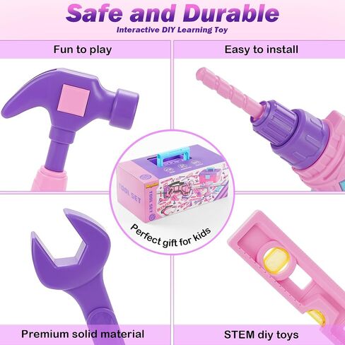 مجموعة أدوات Kids ، 67 PCS Pink Kids Tool Box للفتيات ، حفر ألعاب الإلكترونية والغريس ، Play Play Girls Toys Tools Kit & حزام ، أفكار هدايا عيد الميلاد in Kuwait