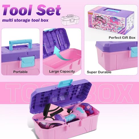 مجموعة أدوات Kids ، 67 PCS Pink Kids Tool Box للفتيات ، حفر ألعاب الإلكترونية والغريس ، Play Play Girls Toys Tools Kit & حزام ، أفكار هدايا عيد الميلاد in Kuwait