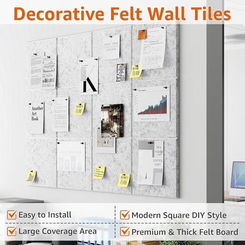 Felt Cork Board for Wall: Extra Large Bulletin Board for Office - 0.35 Inch Thick Corkboard Tiles 6 PCS Black Pin Board Squares Adhesive in Saudi Arabia