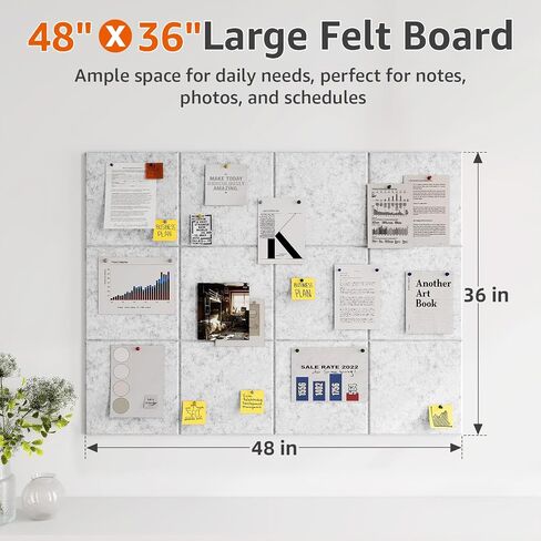 Felt Cork Board for Wall: Extra Large Bulletin Board for Office - 0.35 Inch Thick Corkboard Tiles 6 PCS Black Pin Board Squares Adhesive in Saudi Arabia