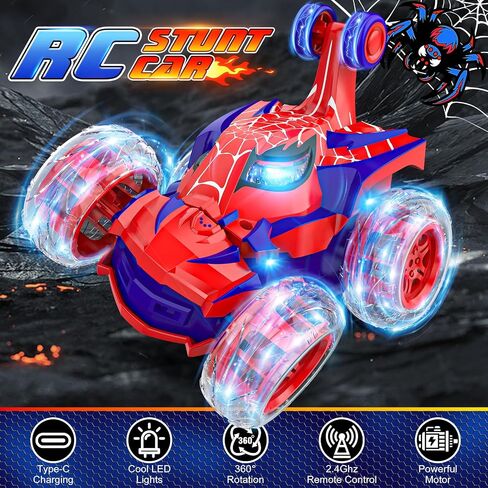 Remote Control Car Stunt RC Cars 360° Rotating with 2.4GHz Rechargeable Wheel Lights Toys Car Gift for Boys 3 4 5 6 7 8 9 10 11 12 (Red) in Kuwait