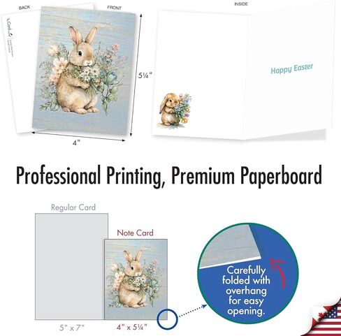 The Best Card Company 20 Assorted Easter Note Cards Bulk Box Set 4 x 5.12 Inch with Envelopes (10 Designs, 2 Each) Bunnies With Flowers AM10991EAG-B2x10 in Kuwait