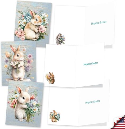 The Best Card Company 20 Assorted Easter Note Cards Bulk Box Set 4 x 5.12 Inch with Envelopes (10 Designs, 2 Each) Bunnies With Flowers AM10991EAG-B2x10 in Kuwait