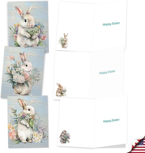 The Best Card Company 20 Assorted Easter Note Cards Bulk Box Set 4 x 5.12 Inch with Envelopes (10 Designs, 2 Each) Bunnies With Flowers AM10991EAG-B2x10 in Kuwait