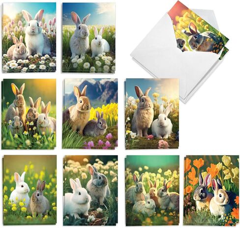 The Best Card Company 20 Assorted Easter Note Cards Bulk Box Set 4 x 5.12 Inch with Envelopes (10 Designs, 2 Each) Bunnies With Flowers AM10991EAG-B2x10 in Kuwait