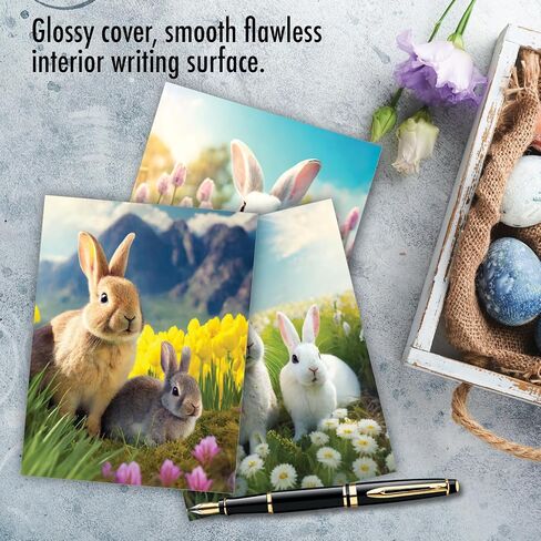 The Best Card Company 20 Assorted Easter Note Cards Bulk Box Set 4 x 5.12 Inch with Envelopes (10 Designs, 2 Each) Bunnies With Flowers AM10991EAG-B2x10 in Kuwait