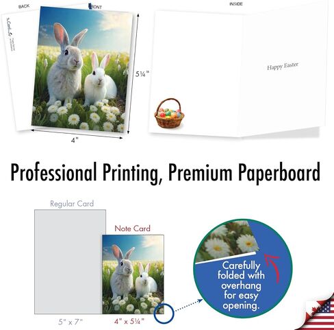 The Best Card Company 20 Assorted Easter Note Cards Bulk Box Set 4 x 5.12 Inch with Envelopes (10 Designs, 2 Each) Bunnies With Flowers AM10991EAG-B2x10 in Kuwait