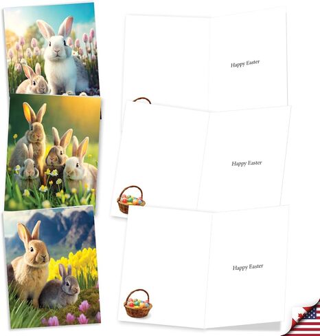 The Best Card Company 20 Assorted Easter Note Cards Bulk Box Set 4 x 5.12 Inch with Envelopes (10 Designs, 2 Each) Bunnies With Flowers AM10991EAG-B2x10 in Kuwait