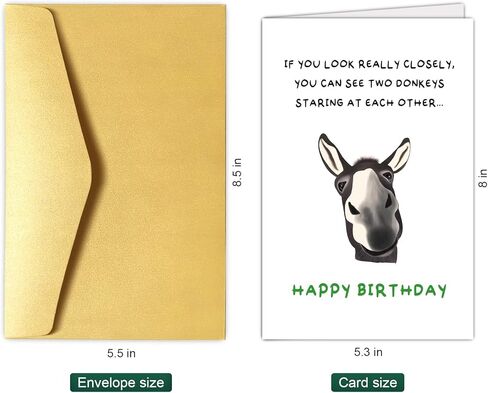 Chenive Funny Donkey Birthday for Him Her, Quirky Birthday Card for Friend Brother Sister, Humorous Birthday Greeting Card for Men Women, Two Donkeys Staring at Each Other in Kuwait