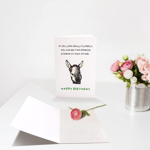 Chenive Funny Donkey Birthday for Him Her, Quirky Birthday Card for Friend Brother Sister, Humorous Birthday Greeting Card for Men Women, Two Donkeys Staring at Each Other in Kuwait