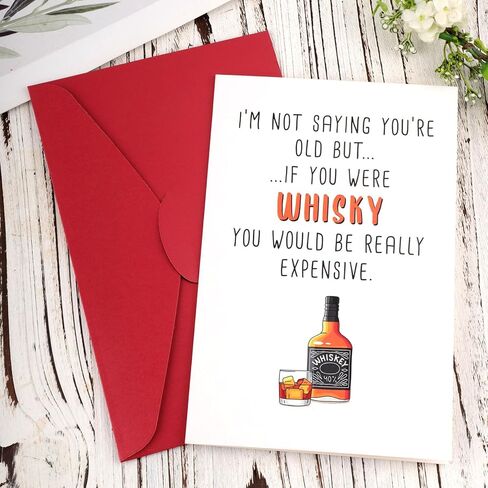 Funny Whiskey Birthday Card, 8.07x5.3 Inch Whiskey Greeting Birthday Card Humor Birthday Card Whiskey Themed Decoration for Him Her 30th 40th 50th 60th 70th Happy Birthday Party Decor (Wooden Barrel) in Kuwait