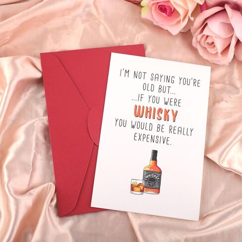 Funny Whiskey Birthday Card, 8.07x5.3 Inch Whiskey Greeting Birthday Card Humor Birthday Card Whiskey Themed Decoration for Him Her 30th 40th 50th 60th 70th Happy Birthday Party Decor (Wooden Barrel) in Kuwait