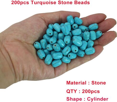 Turquoise Cylinder Beads for Jewelry Making 200pcs 8 * 12mm White Stone Tube Lanyard Space Beads for Garland Keychain DIY Handmade Focal Craft Beads for Necklace Bracelet Supplies in Kuwait
