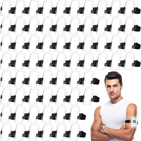 Sherr 100 Pcs Arm Badge Armband Visibility PVC ID Card Holder with Adjustable Strap Fastener Armband Pass Clear Display Name Tag Holder for Work Ski Postcard Pass Universal Size(Black) in Saudi Arabia